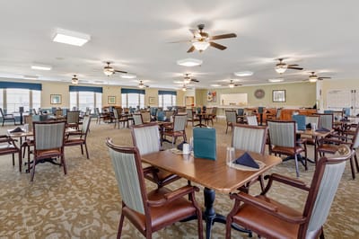 Dining room with ample seating and decor