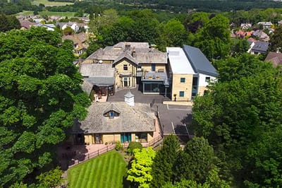 Aerial view of the nursing home and surrounding gardens