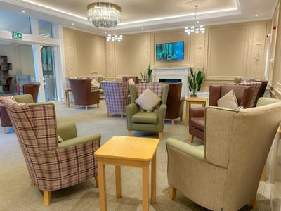 A bright common area with comfortable seating