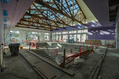 Interior construction site of a communal space