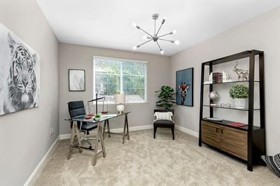Interior of a modern, staged room with furniture