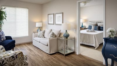 Bright and cozy common area in a senior living facility