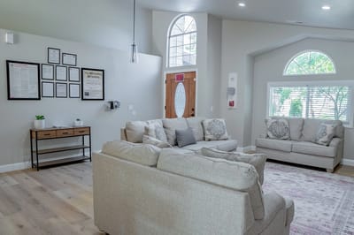 Bright common area with comfortable seating