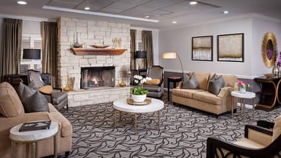 Cozy common area with a fireplace and seating