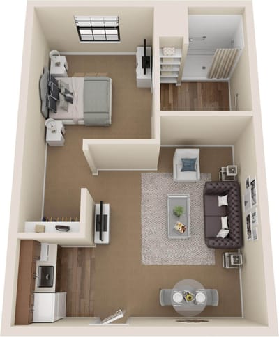 Floor plan of a one-bedroom apartment