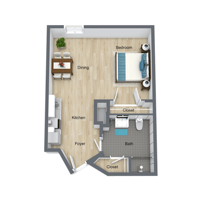 Clear architectural floor plan of a resident unit