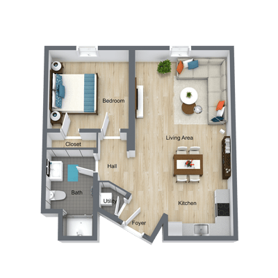 Architectural floor plan of a resident unit