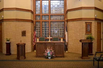 Interior view of a decorated reception area