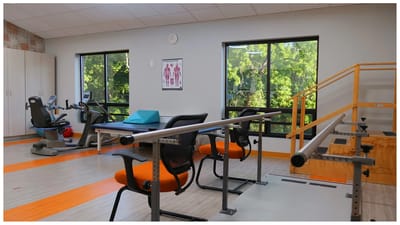 Rehabilitation area with equipment and seating