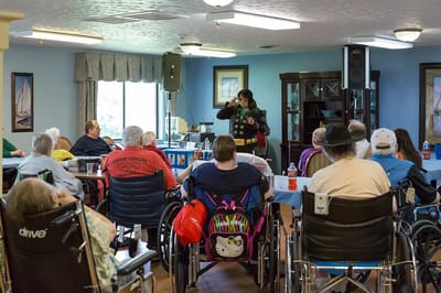 Residents enjoying an event in a common area