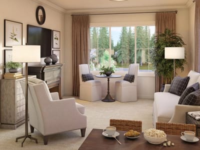 Bright and inviting interior living area with seating