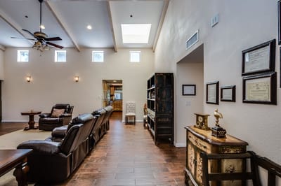 Interior view of a living room with seating