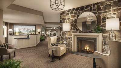 Cozy common area with fireplace and seating