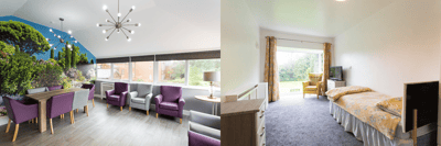 Common area with dining space and large windows