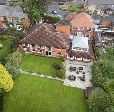Aerial view of Glenbank Care Home and surrounding gardens.