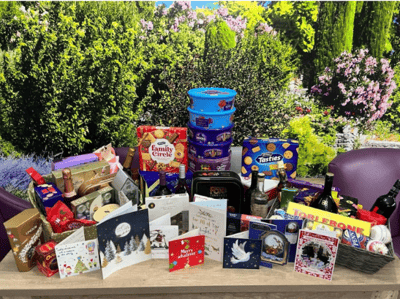 A festive display of gifts and treats.