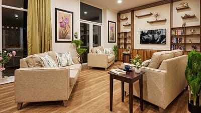 Comfortable common area with seating and decor