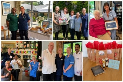Staff and residents celebrating with activities and food.