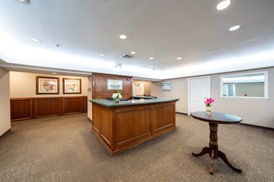 Reception area with a welcoming desk and decor