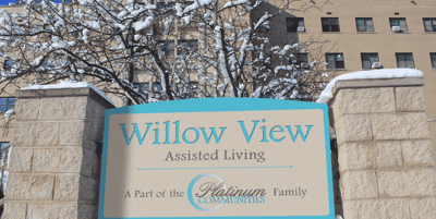 Exterior view of the Willow View Assisted Living sign