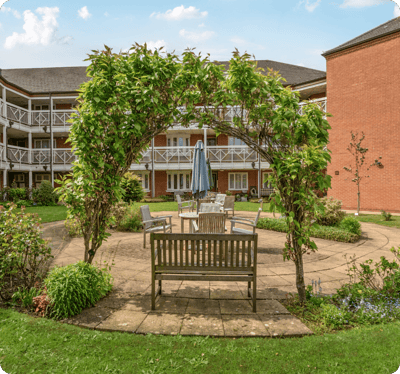Outdoor seating area in a garden
