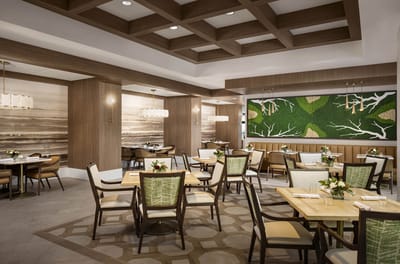 Bright dining area with elegantly arranged tables