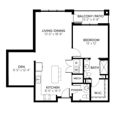 Architectural floor plan of a resident unit