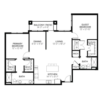 Architectural floor plan of a resident unit layout