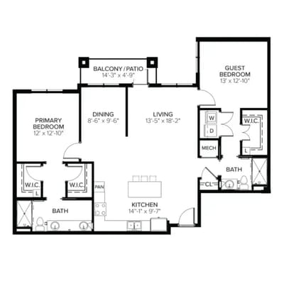 Architectural floor plan with labeled rooms and dimensions
