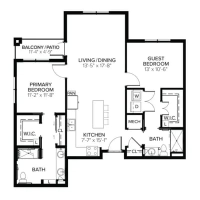 Architectural floor plan of a residential unit