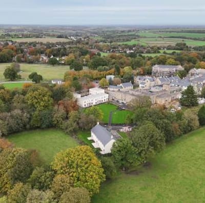 Aerial view of the assisted living facility and surrounding area