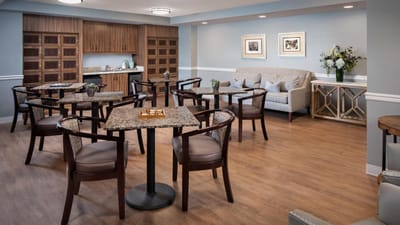 Cozy common area with seating and tables