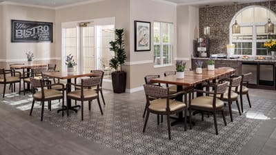 Interior view of The Bistro dining area with tables and chairs