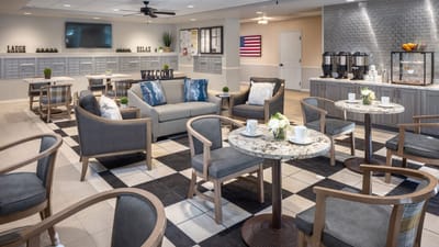 Interior common area with seating and tables