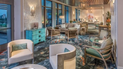 Bright common area with comfortable seating and decor
