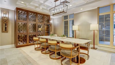 Bright common area with a stylish dining table