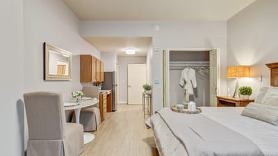 Cozy interior of a resident room with light decor
