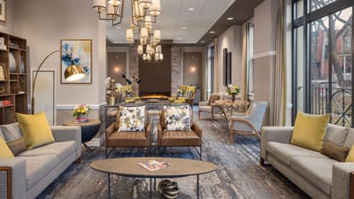 Bright and inviting common area with seating and decor