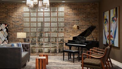 Cozy interior of a living room with a piano