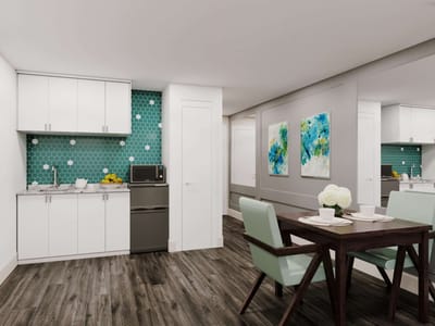 Modern kitchen area in a senior living facility