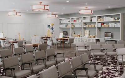 Interior view of a common area with seating and decor