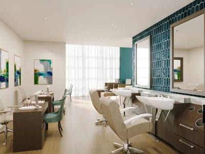 Interior view of a salon area with styling chairs