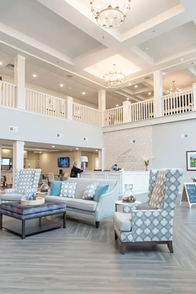 Bright and inviting common area with seating