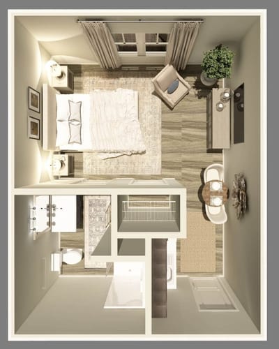Floor plan of a private resident room