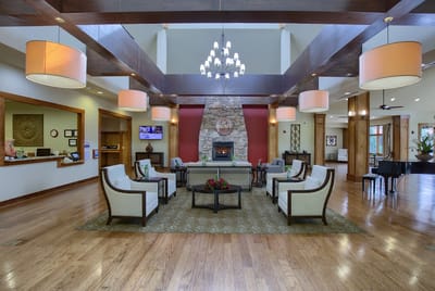 Bright and welcoming common area with seating