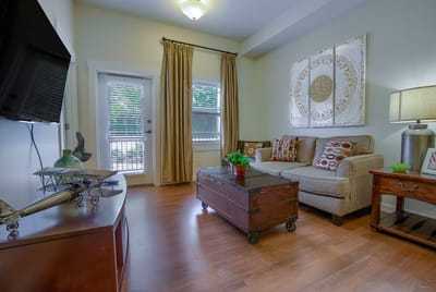 Cozy seating area in a resident room