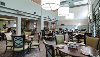 Bright dining room with modern furnishings