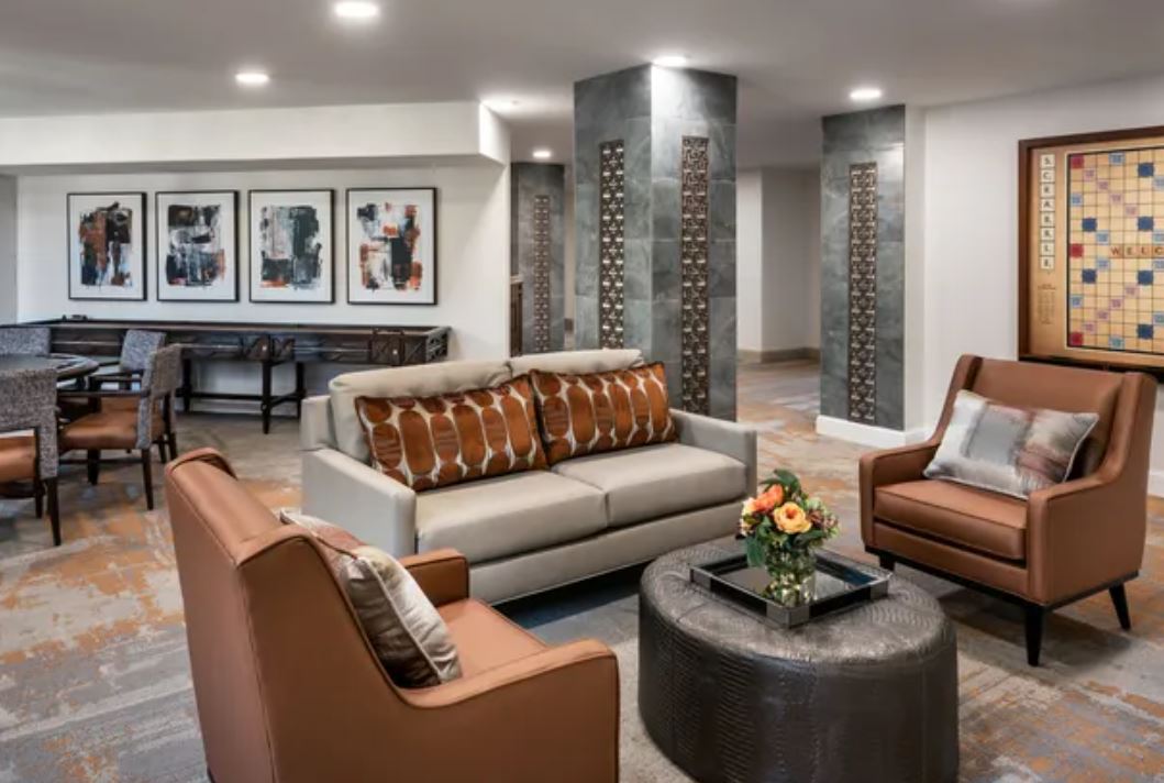 Common area with modern seating and artwork