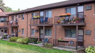 Exterior view of a residential building with balconies