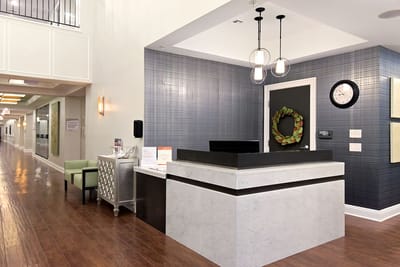 Interior of a facility reception area with modern design